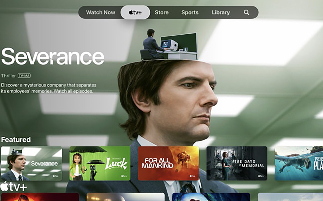 The Apple TV+ interface displaying an image from the show Severance.