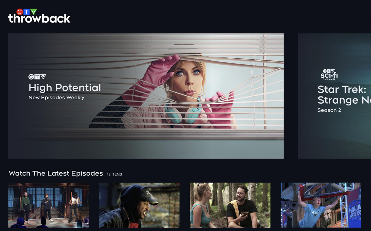 A screen showing the CTV app homepage.