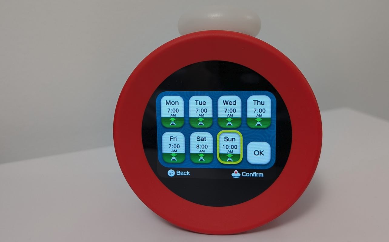 Écran de configuration du réveille-matin Sound Clock Alarmo de Nintendo