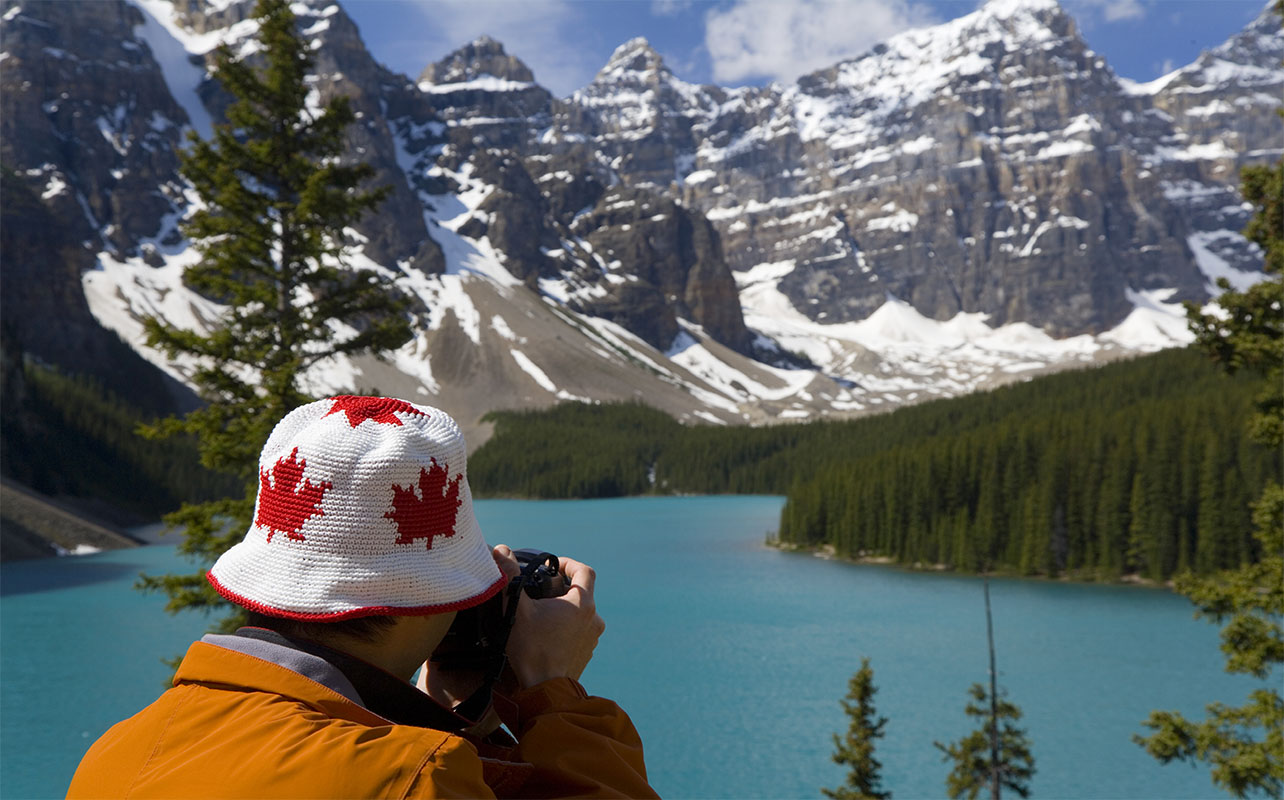 Man taking photo in Banff.
